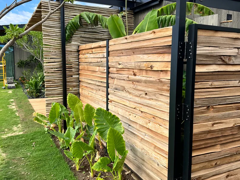 Custom metal and wood privacy fence Maui