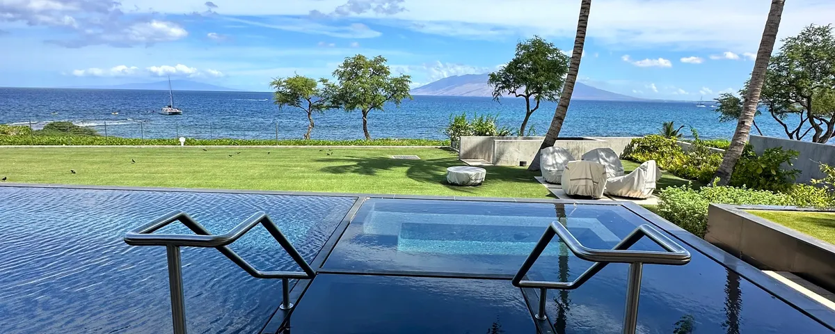 Custom stainless steel pool railings Maui by Great General LLC - oceanfront luxury property